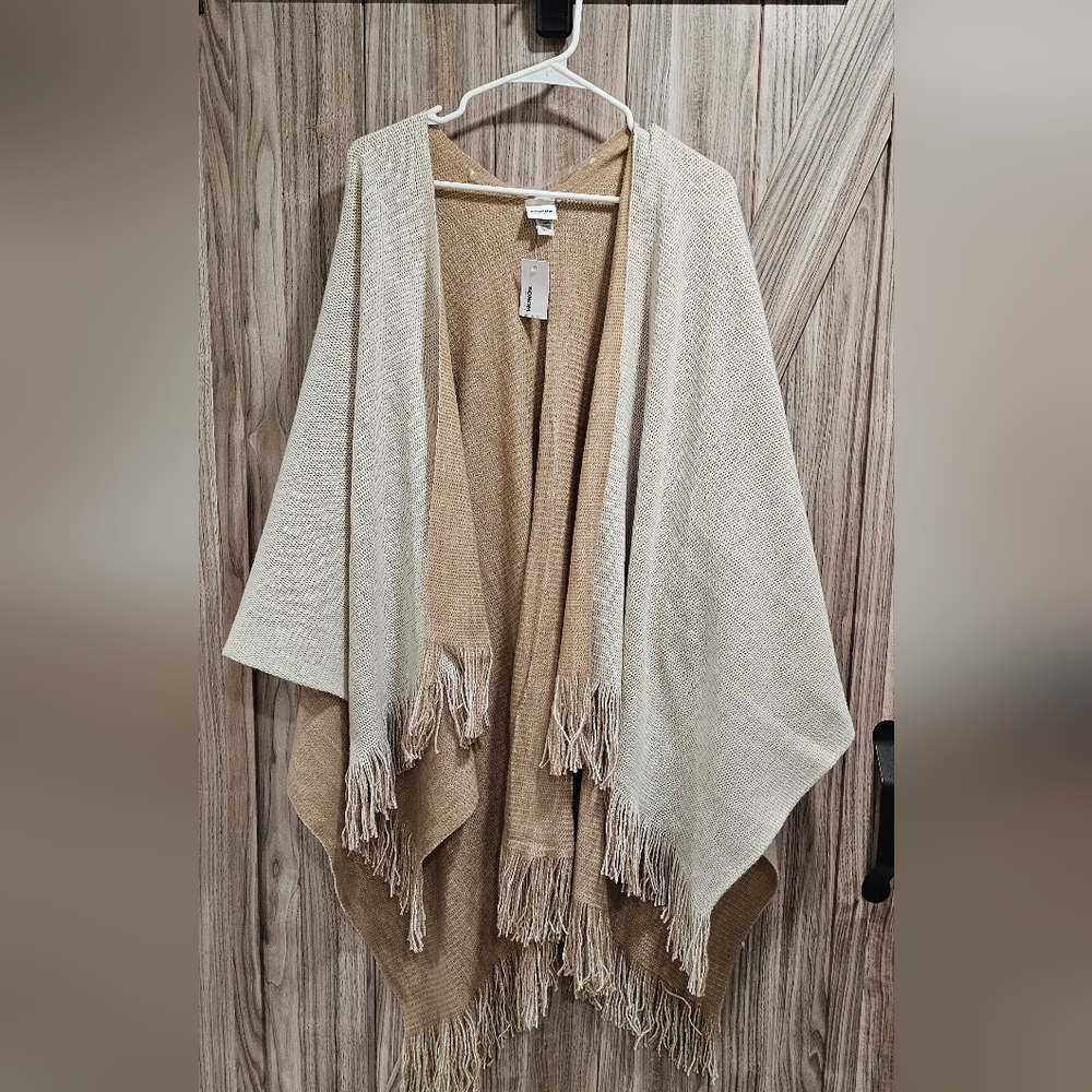 Cream and Tan Fringe Shawl